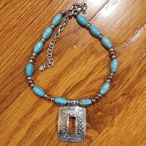 Brighton Copper Canyon Turquoise and Silver Necklace w/matching Earrings